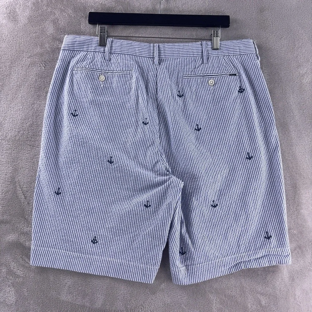 Polo Ralph Lauren Shorts Mens‎ Size 36 Blue White Seersucker Anchor Stretch